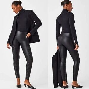 SPANX Moto Faux Leather Leggings Women Size XL Stretch Skinny Very Black 20136R